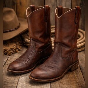 Vintage 1970s Brown Leather Western Biltrite Sole Cowboy Ranch Boots Men 9.5D